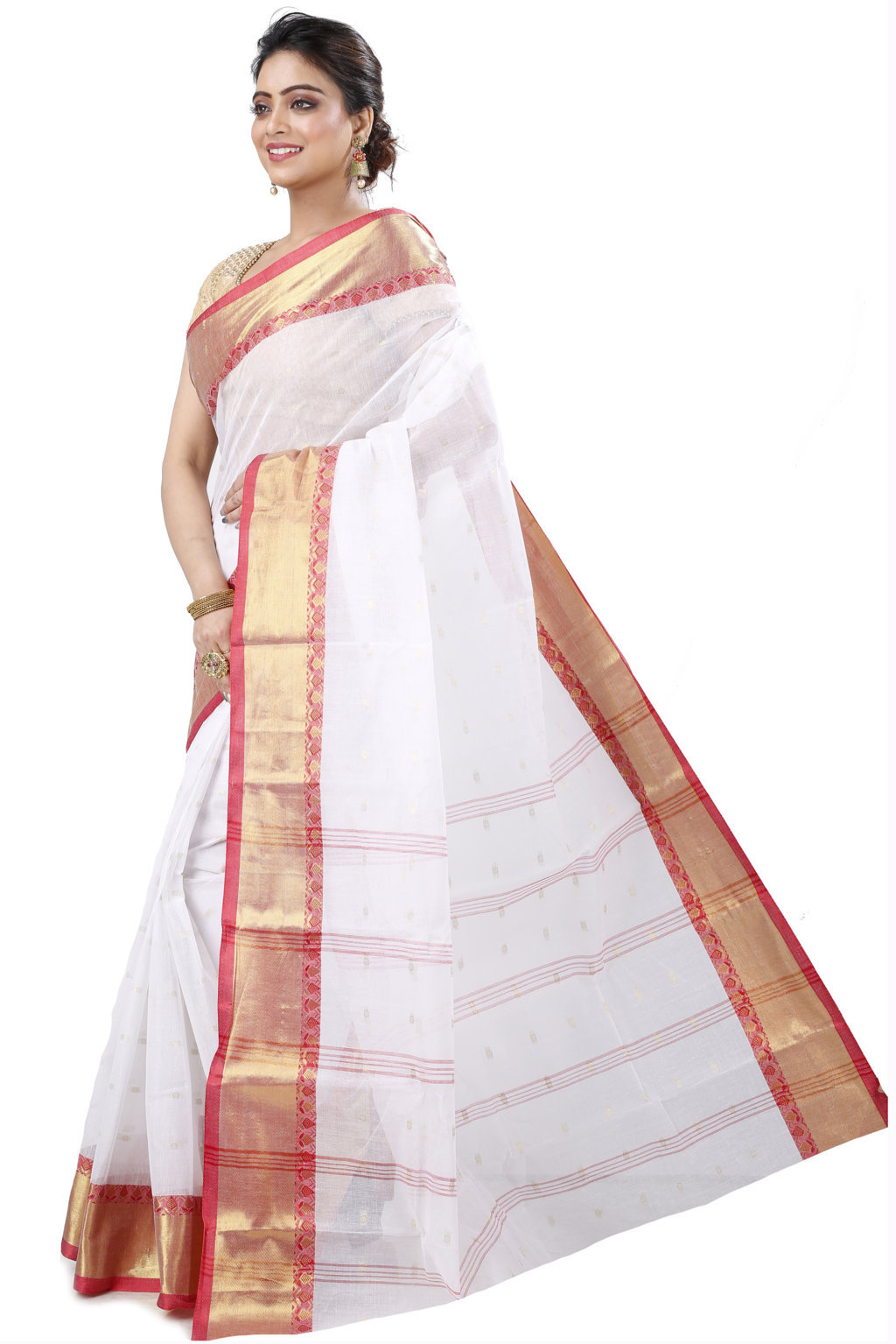 White Pure Cotton JoriPar Tant Saree (5177)